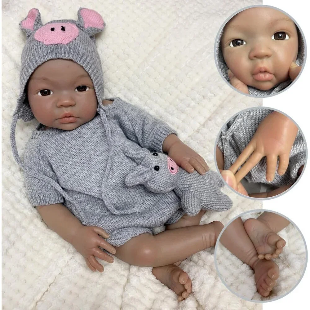 🆕18Inch Dark Skin Full Body Silicone Realistic Reborn Baby Girl Real Life Dolls